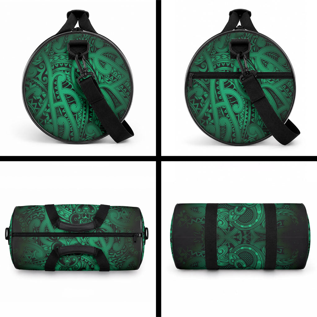 Aotearoa Maori Hei Tiki Duffle Bag Kakariki Kowhaiwhai Puhoro Motif