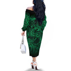 Aotearoa Maori Hei Tiki Family Matching Off The Shoulder Long Sleeve Dress and Hawaiian Shirt Kakariki Kowhaiwhai Puhoro Motif