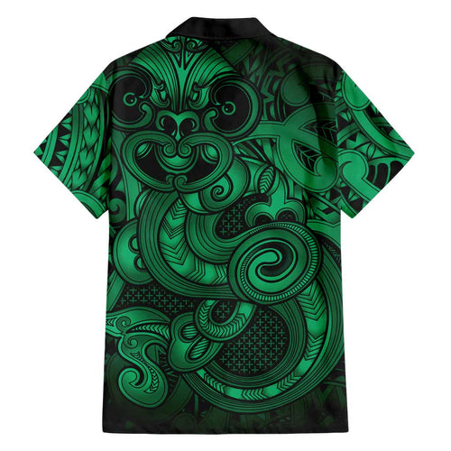 Aotearoa Maori Hei Tiki Family Matching Off Shoulder Maxi Dress and Hawaiian Shirt Kakariki Kowhaiwhai Puhoro Motif