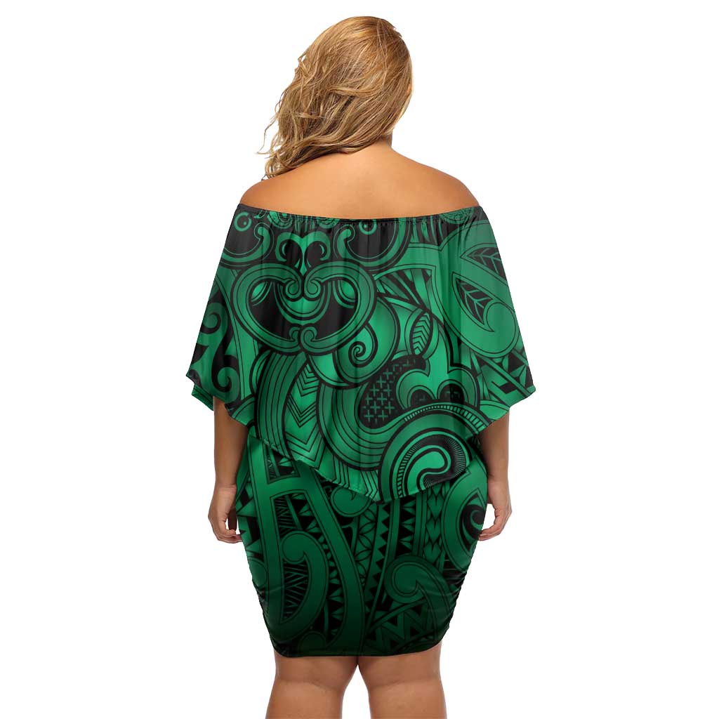 Aotearoa Maori Hei Tiki Family Matching Off Shoulder Short Dress and Hawaiian Shirt Kakariki Kowhaiwhai Puhoro Motif