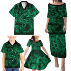 Aotearoa Maori Hei Tiki Family Matching Puletasi and Hawaiian Shirt Kakariki Kowhaiwhai Puhoro Motif