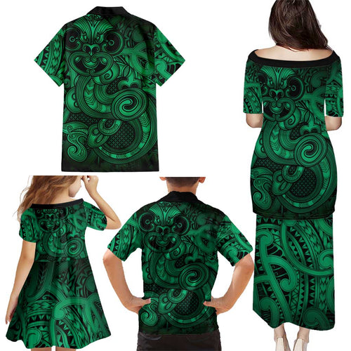 Aotearoa Maori Hei Tiki Family Matching Puletasi and Hawaiian Shirt Kakariki Kowhaiwhai Puhoro Motif