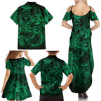 Aotearoa Maori Hei Tiki Family Matching Summer Maxi Dress and Hawaiian Shirt Kakariki Kowhaiwhai Puhoro Motif