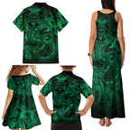 Aotearoa Maori Hei Tiki Family Matching Tank Maxi Dress and Hawaiian Shirt Kakariki Kowhaiwhai Puhoro Motif