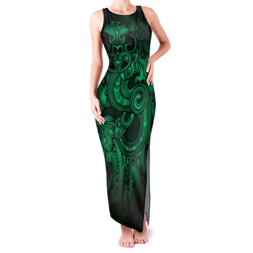 Aotearoa Maori Hei Tiki Family Matching Tank Maxi Dress and Hawaiian Shirt Kakariki Kowhaiwhai Puhoro Motif