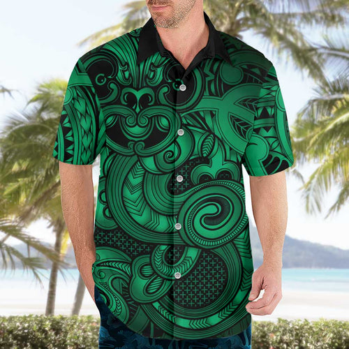 Aotearoa Maori Hei Tiki Hawaiian Shirt Kakariki Kowhaiwhai Puhoro Motif