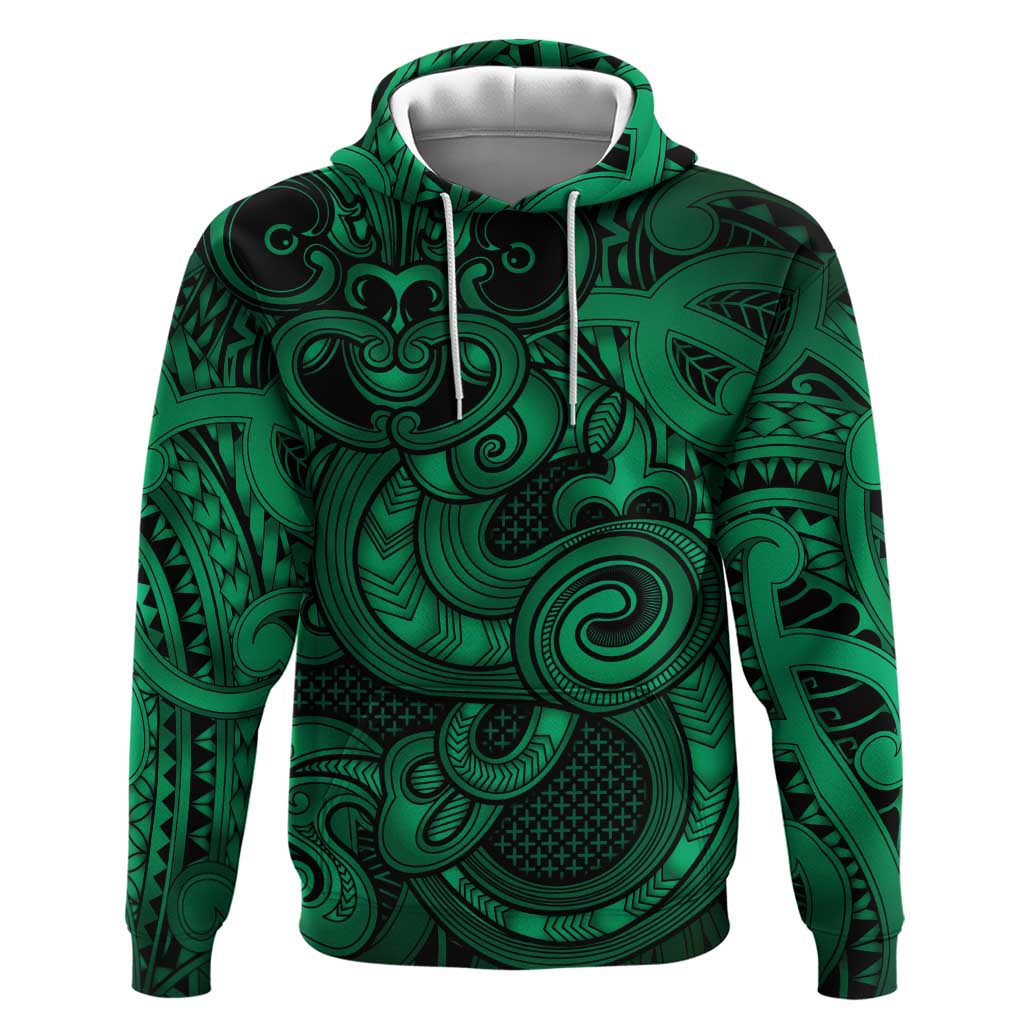 Aotearoa Maori Hei Tiki Hoodie Kakariki Kowhaiwhai Puhoro Motif