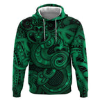 Aotearoa Maori Hei Tiki Hoodie Kakariki Kowhaiwhai Puhoro Motif