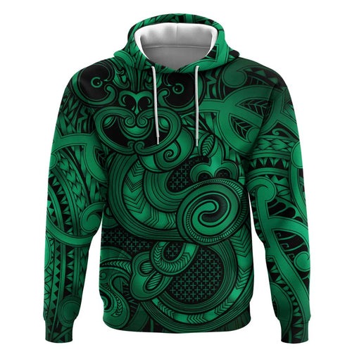 Aotearoa Maori Hei Tiki Hoodie Kakariki Kowhaiwhai Puhoro Motif