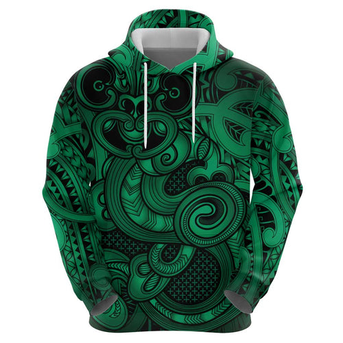 Aotearoa Maori Hei Tiki Hoodie Kakariki Kowhaiwhai Puhoro Motif