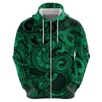 Aotearoa Maori Hei Tiki Hoodie Kakariki Kowhaiwhai Puhoro Motif