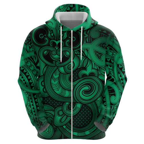 Aotearoa Maori Hei Tiki Hoodie Kakariki Kowhaiwhai Puhoro Motif