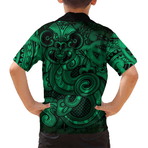 Aotearoa Maori Hei Tiki Kid Hawaiian Shirt Kakariki Kowhaiwhai Puhoro Motif
