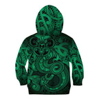 Aotearoa Maori Hei Tiki Kid Hoodie Kakariki Kowhaiwhai Puhoro Motif