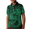 Aotearoa Maori Hei Tiki Kid Polo Shirt Kakariki Kowhaiwhai Puhoro Motif