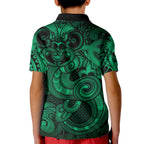 Aotearoa Maori Hei Tiki Kid Polo Shirt Kakariki Kowhaiwhai Puhoro Motif