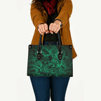 Aotearoa Maori Hei Tiki Leather Bag Kakariki Kowhaiwhai Puhoro Motif