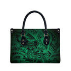 Aotearoa Maori Hei Tiki Leather Bag Kakariki Kowhaiwhai Puhoro Motif