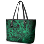 Aotearoa Maori Hei Tiki Leather Tote Bag Kakariki Kowhaiwhai Puhoro Motif