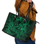 Aotearoa Maori Hei Tiki Leather Tote Bag Kakariki Kowhaiwhai Puhoro Motif
