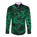 Aotearoa Maori Hei Tiki Long Sleeve Button Shirt Kakariki Kowhaiwhai Puhoro Motif