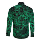Aotearoa Maori Hei Tiki Long Sleeve Button Shirt Kakariki Kowhaiwhai Puhoro Motif