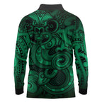 Aotearoa Maori Hei Tiki Long Sleeve Polo Shirt Kakariki Kowhaiwhai Puhoro Motif