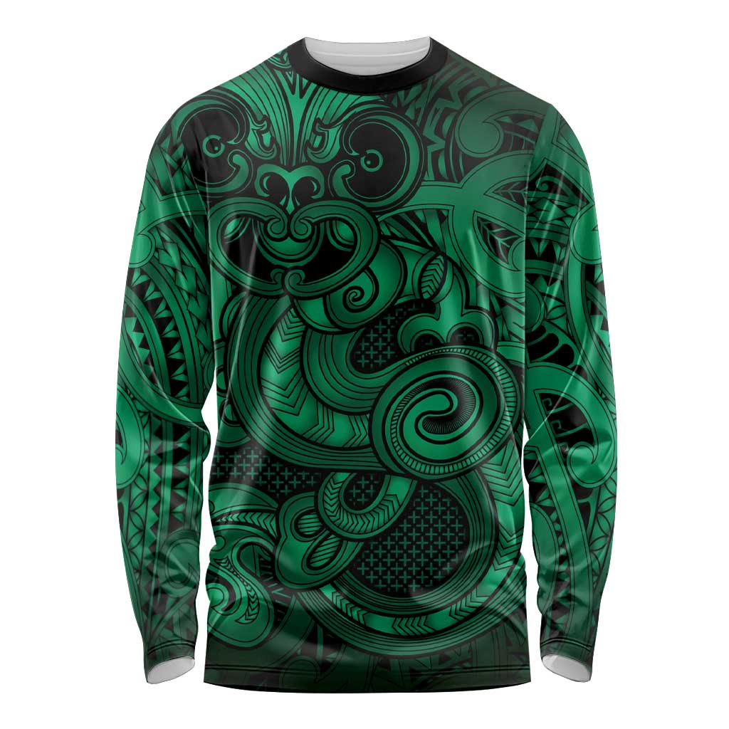 Aotearoa Maori Hei Tiki Long Sleeve Shirt Kakariki Kowhaiwhai Puhoro Motif