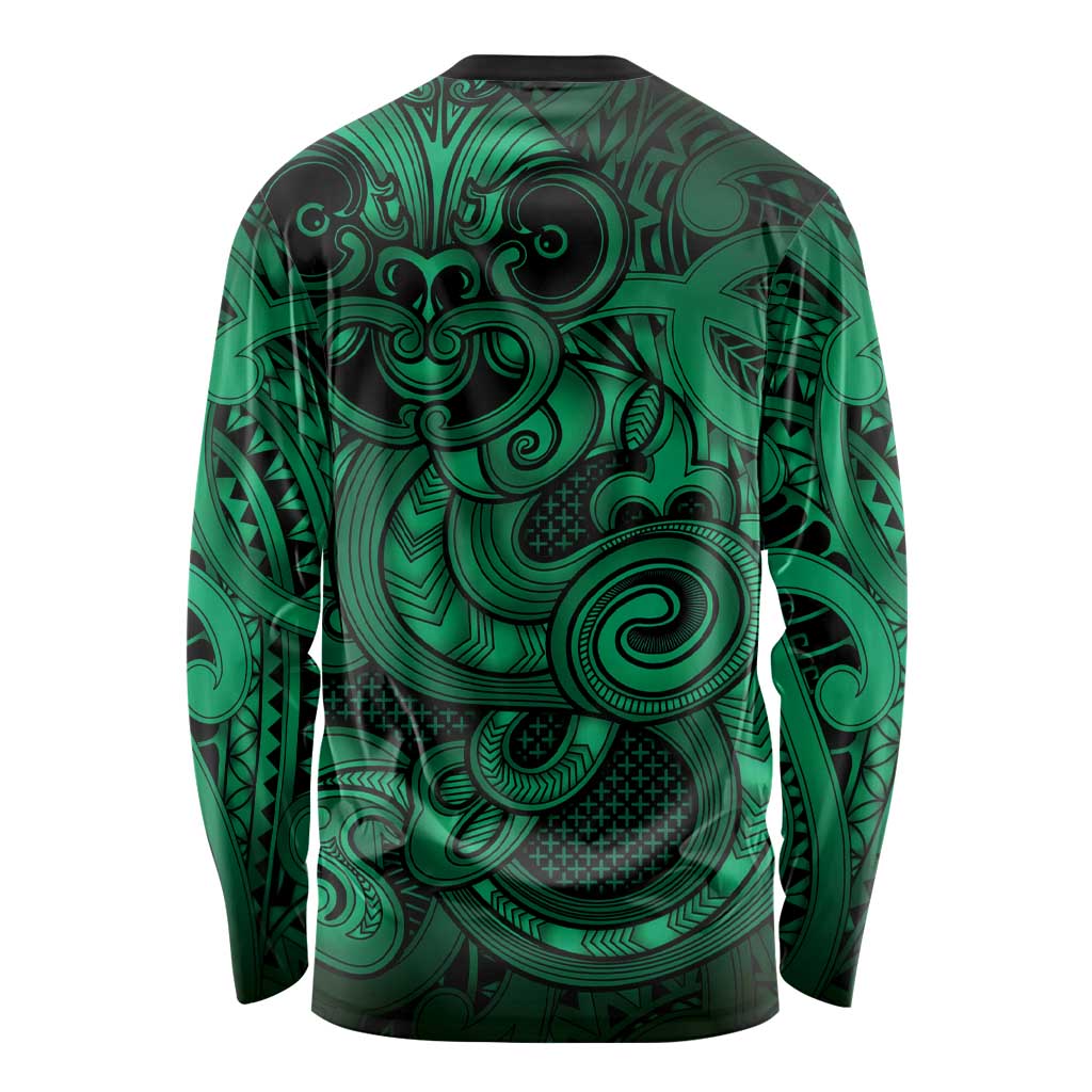 Aotearoa Maori Hei Tiki Long Sleeve Shirt Kakariki Kowhaiwhai Puhoro Motif