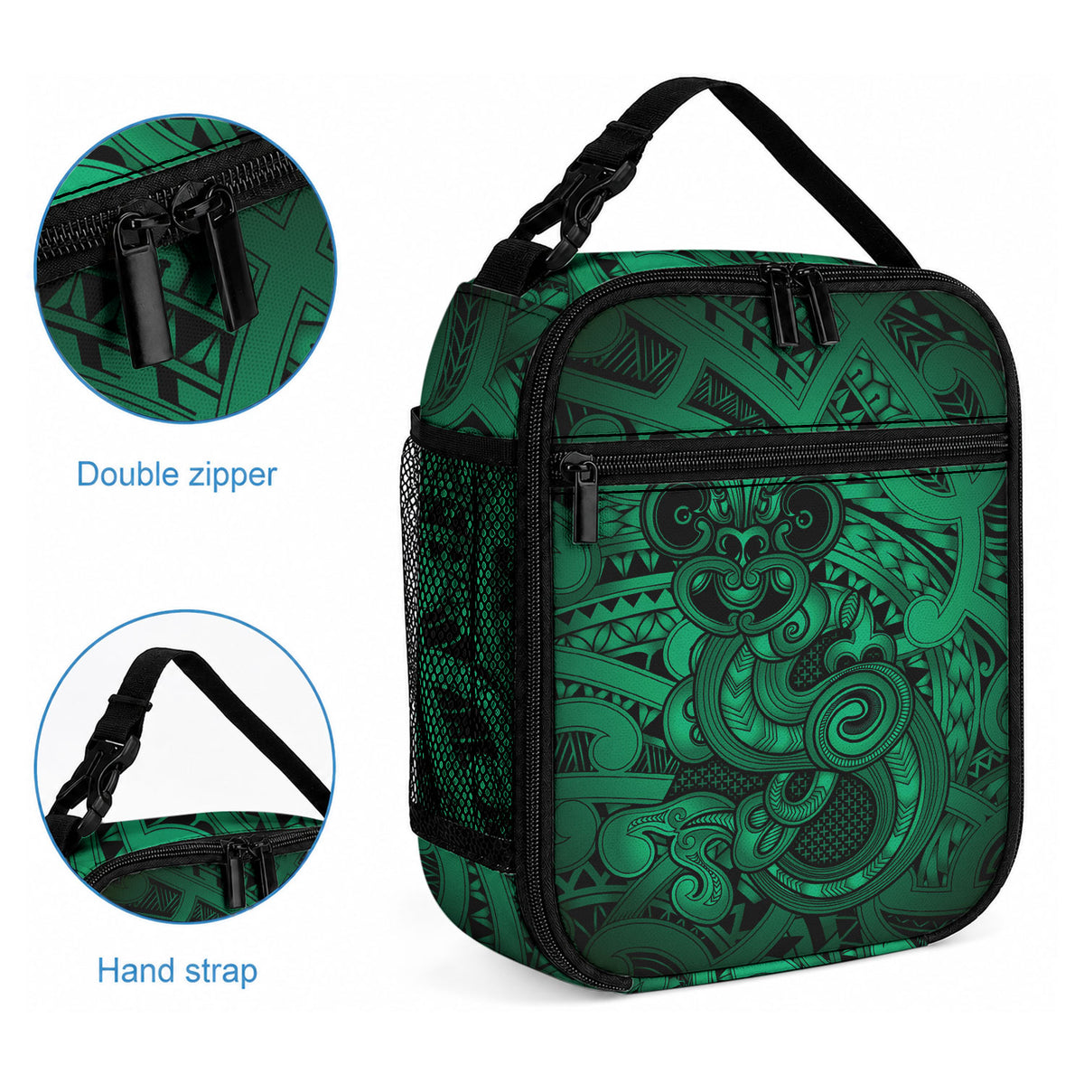 Aotearoa Maori Hei Tiki Lunch Bag Kakariki Kowhaiwhai Puhoro Motif