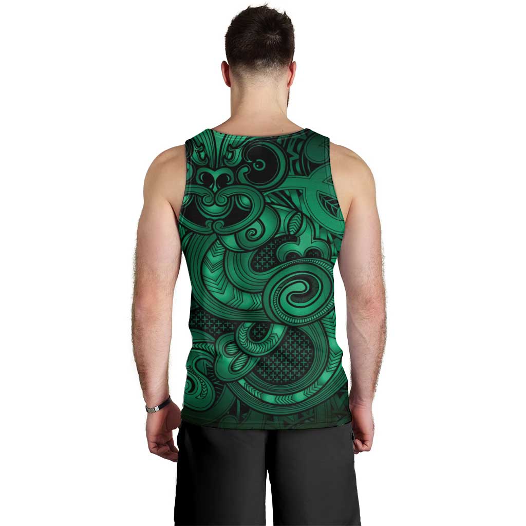 Aotearoa Maori Hei Tiki Men Tank Top Kakariki Kowhaiwhai Puhoro Motif