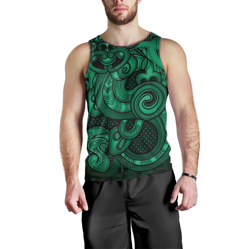 Aotearoa Maori Hei Tiki Men Tank Top Kakariki Kowhaiwhai Puhoro Motif