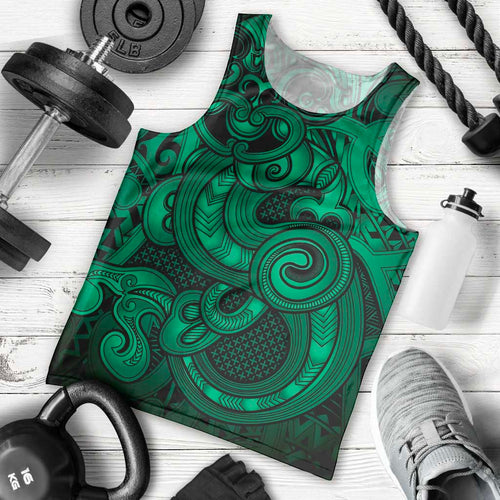 Aotearoa Maori Hei Tiki Men Tank Top Kakariki Kowhaiwhai Puhoro Motif