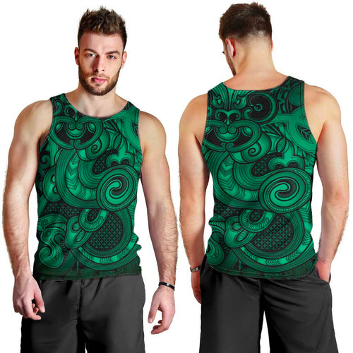 Aotearoa Maori Hei Tiki Men Tank Top Kakariki Kowhaiwhai Puhoro Motif