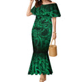 Aotearoa Maori Hei Tiki Mermaid Dress Kakariki Kowhaiwhai Puhoro Motif