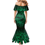 Aotearoa Maori Hei Tiki Mermaid Dress Kakariki Kowhaiwhai Puhoro Motif