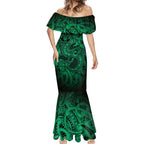 Aotearoa Maori Hei Tiki Mermaid Dress Kakariki Kowhaiwhai Puhoro Motif