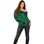Aotearoa Maori Hei Tiki Off Shoulder Sweater Kakariki Kowhaiwhai Puhoro Motif