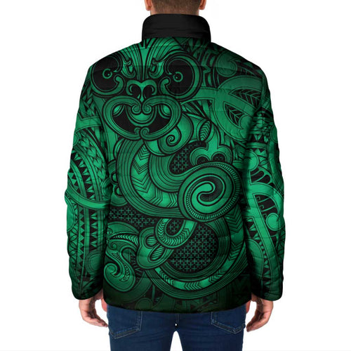 Aotearoa Maori Hei Tiki Padded Jacket Kakariki Kowhaiwhai Puhoro Motif