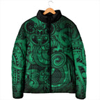 Aotearoa Maori Hei Tiki Padded Jacket Kakariki Kowhaiwhai Puhoro Motif