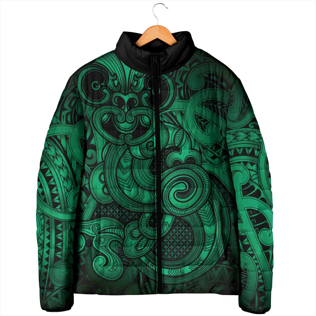 Aotearoa Maori Hei Tiki Padded Jacket Kakariki Kowhaiwhai Puhoro Motif