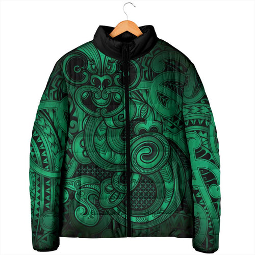 Aotearoa Maori Hei Tiki Padded Jacket Kakariki Kowhaiwhai Puhoro Motif