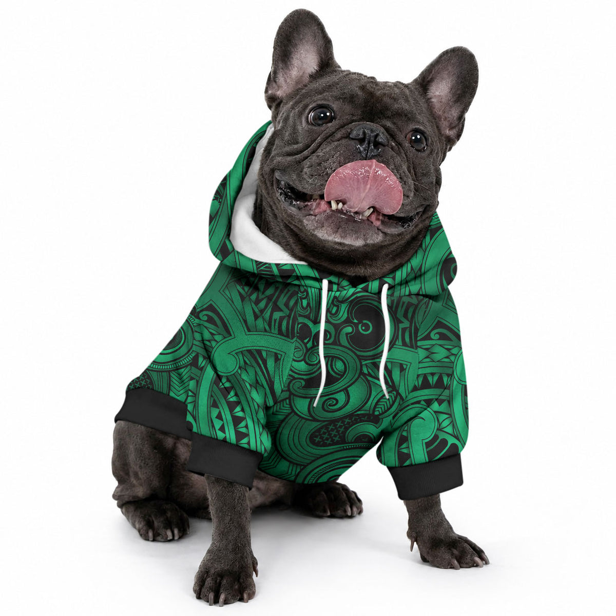 Aotearoa Maori Hei Tiki Pet Hoodie Kakariki Kowhaiwhai Puhoro Motif