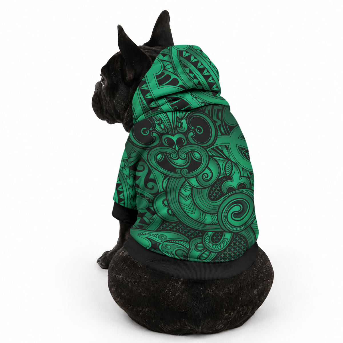 Aotearoa Maori Hei Tiki Pet Hoodie Kakariki Kowhaiwhai Puhoro Motif