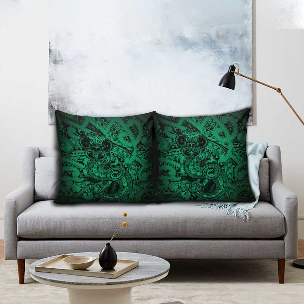 Aotearoa Maori Hei Tiki Pillow Cover Kakariki Kowhaiwhai Puhoro Motif