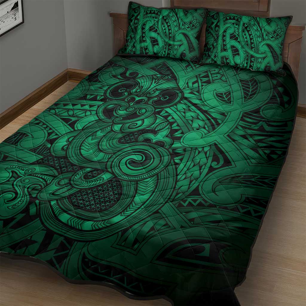 Aotearoa Maori Hei Tiki Quilt Bed Set Kakariki Kowhaiwhai Puhoro Motif