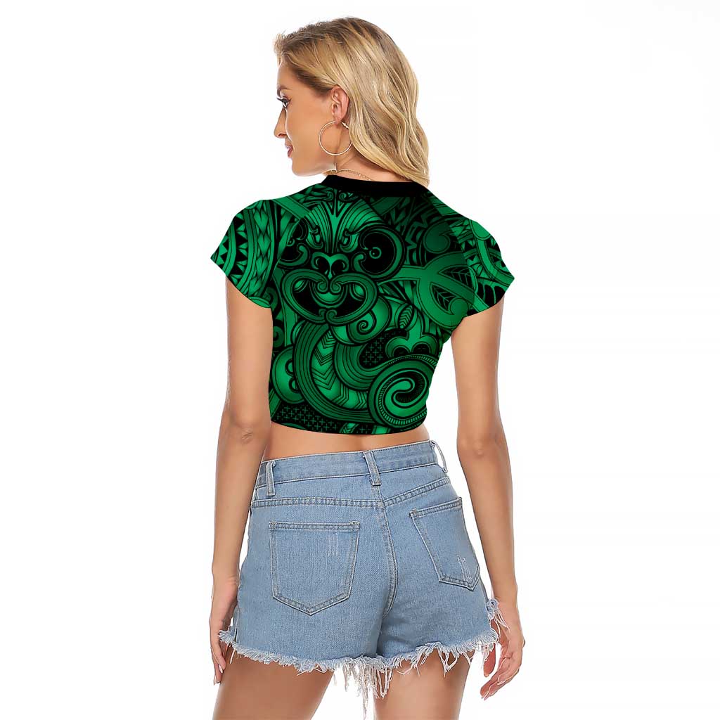 Aotearoa Maori Hei Tiki Raglan Cropped T Shirt Kakariki Kowhaiwhai Puhoro Motif