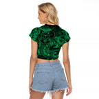 Aotearoa Maori Hei Tiki Raglan Cropped T Shirt Kakariki Kowhaiwhai Puhoro Motif
