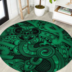 Aotearoa Maori Hei Tiki Round Carpet Kakariki Kowhaiwhai Puhoro Motif