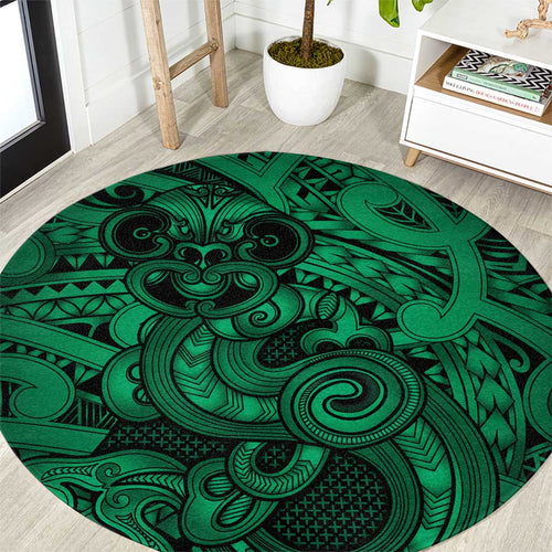Aotearoa Maori Hei Tiki Round Carpet Kakariki Kowhaiwhai Puhoro Motif